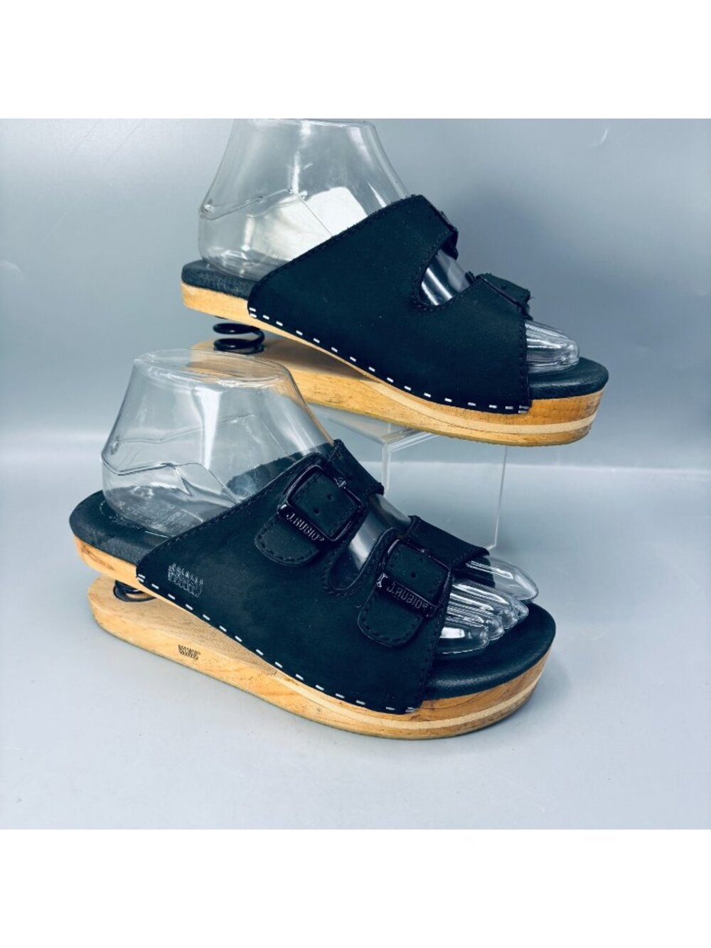 J. Rubio Z Coil Platform Spring Sandals Womens 8 Black Luver Suede Leather
